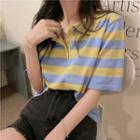 Short-sleeve Lapel Striped T-shirt