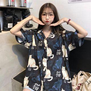 Short-sleeve Cat Print T-shirt / Undershorts