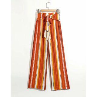 Striped High-waist Tassel Wide-leg Pants