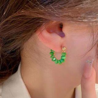 Faux Cat Eye Stone Alloy Earring 1 Pair - Silver Stud - Green - One Size