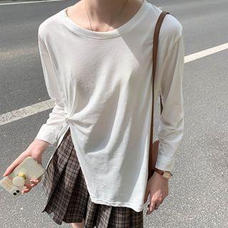 Round-neck Plain Oversize Split Top White - One Size