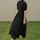 Puff-sleeve Ruffed Midi A-line Dress