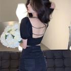 Puff-sleeve Chain Cropped T-shirt