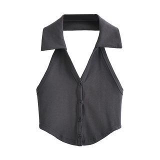 Halter V-neck Button-up Tank Top