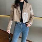 Faux Leather Button Jacket Khaki - One Size
