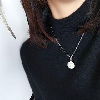 Lettering Disc Pendant Alloy Necklace Silver - One Size