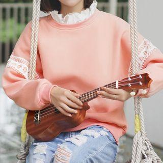Mock Two-piece Frill-trim Lace Panel Sweatshirt