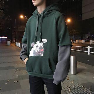 Dog Printed Mock Two Piece Hoodie