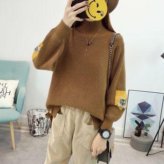 Cat Embroidered High Neck Sweater