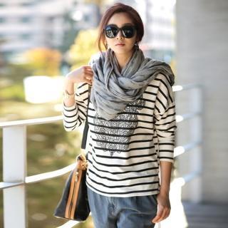Embroidered Long-sleeve Striped T-shirt