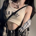 Plaid Shirt/ Embroider Letter Tank Top / High-waist Washed Shorts