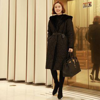 Faux-fur Hooded Long Padded Shell Coat Black - One Size