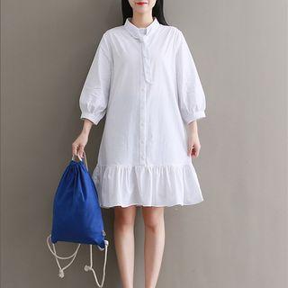 3/4-sleeve Ruffle-hem Shirtdress