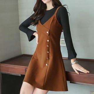 Set: 3/4-sleeve Knit Top + Strappy A-line Mini Dress