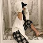 Cold Shoulder Hooded Sweater White - One Size
