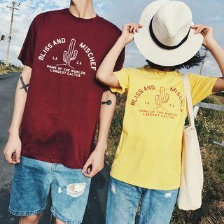 Couple Matching Short-sleeve Cactus Print T-shirt