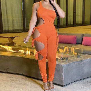One-shoulder Cutout Skinny Jumpsuit