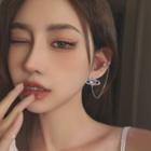 Rhinestone Planet Stud Earring With Ear Cuff 1 Pc - Star Clip On Earring - Silver - One Size