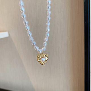 Heart Faux Pearl Pendant Alloy Necklace White & Gold - One Size
