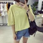 Smiley Embroidered Elbow Sleeve T-shirt