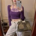 Cold-shoulder Cropped T-shirt Purple - One Size