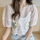 Set: Embroidered Camisole Top + Short-sleeve Top