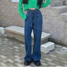 Long-sleeve Textured Cropped T-shirt / Wide Leg Jeans