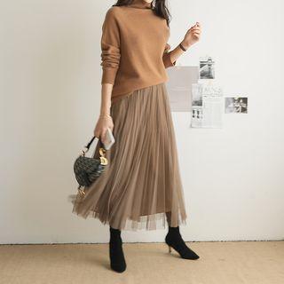 Accordion-pleat Mesh Maxi Skirt