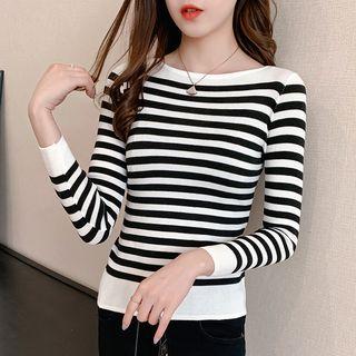 Striped Knit Top Stripe - White - One Size