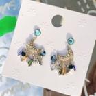 Beaded Moon Drop Earring 1 Pair - Silver Needle - Moon - Multicolour - One Size