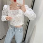Lantern-sleeve Lace Crop Top White - One Size