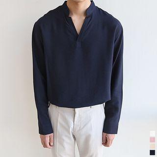 Mandarin-collar Open Half-placket Shirt