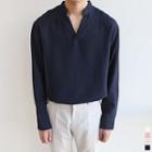 Mandarin-collar Open Half-placket Shirt
