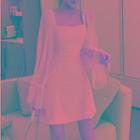 Long Sleeve Square Neck Mesh Panel Mini A-line Dress