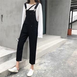 Denim Straight-cut Cropped Jumper Pants