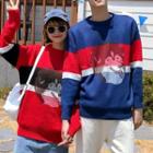 Couple Matching Dog Print Color Block Sweater