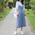 Sweetheart-neck Denim Long Overall Dress