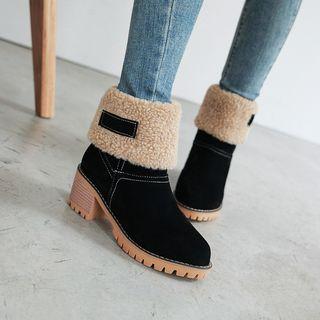 Platform Block Heel Faux Shearling Panel Short Boots