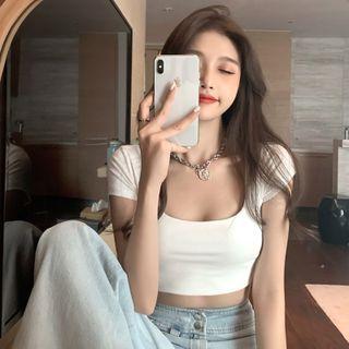 Sleeveless Square Collar Plain Crop Top