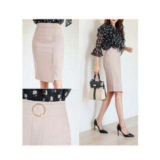 Belted H-line Midi Skirt