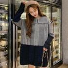 Color Block Long-sleeve Cable Knit Dress As Shown In Figure - One Size