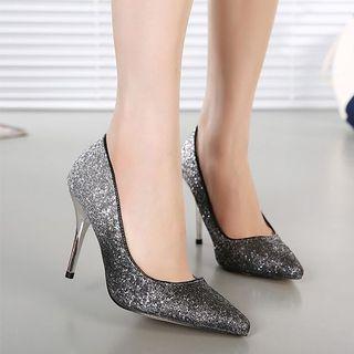 Glittered Gradient Pointed Pumps