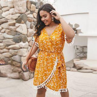 Plus Size Flower Print Short-sleeve A-line Dress