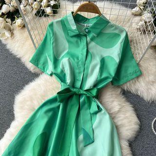 Short-sleeve Color-block Shirtdress