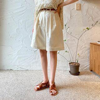 Pintuck-trim Cuff-hem Wide-leg Shorts