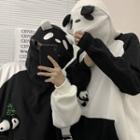 Couple Matching Color Block Panda Zip Hoodie