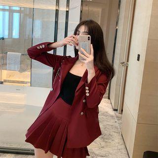 Embroidered Double-breasted Blazer / Mini A-line Skirt