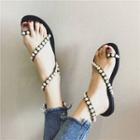 Loop-toe Faux Pearl Flat Sandals