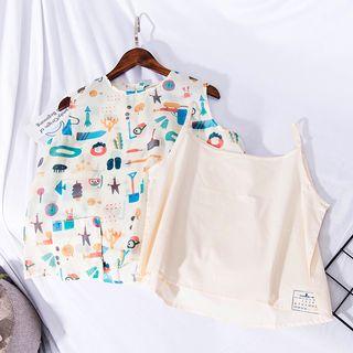 Set: Printed Sleeveless Top + Camisole Top