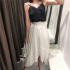 Plain Asymmetric Lace-up Midi Skirt